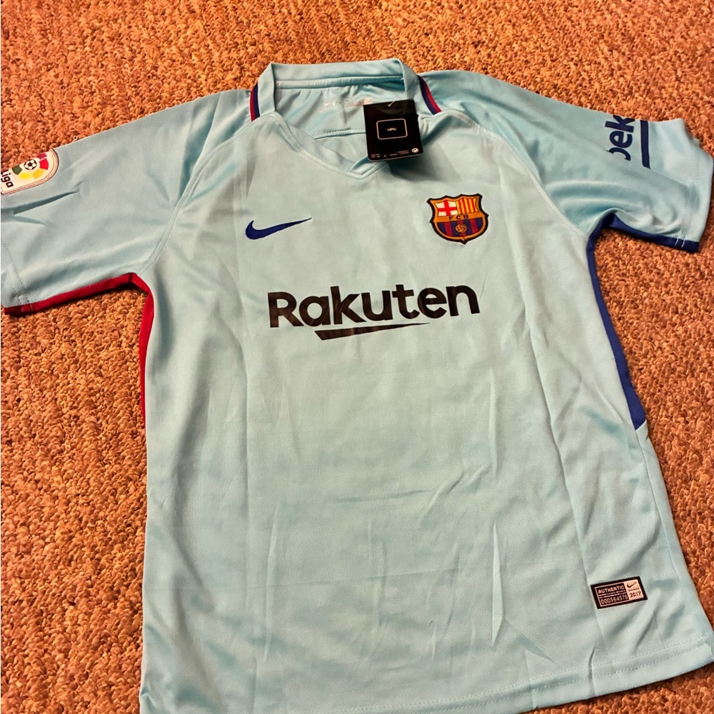 NWT Nike Kids Messi Barcelona Sky Blue Jersey